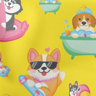 Cute Dog Playing Skateboard Lightweight Cotton Poplin