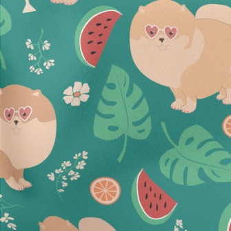 Cartoon Pomeranian Drinking Ju Lightweight Cotton Poplin