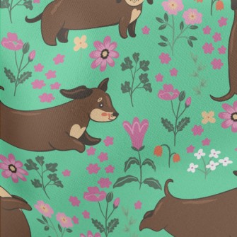 Dachshund In The Garden Lightweight Cotton Poplin