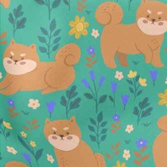 Shiba Inu In The Garden Lightweight Cotton Poplin