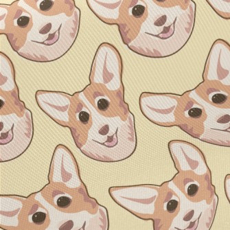 Cartoon Doodle Corgi Midweight Cotton Poplin