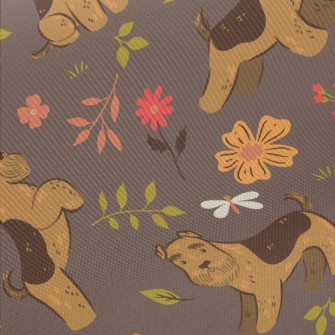 Terrier With Flowers Midweight Cotton Poplin