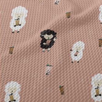 Cute Sheep Drinking Bubble Mil Birdseye Piqué