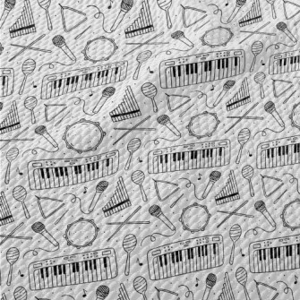 Hand Drawn Musical Instruments Birdseye Piqué