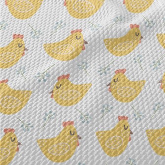 Hand Drawn Yellow Rooster Birdseye Piqué