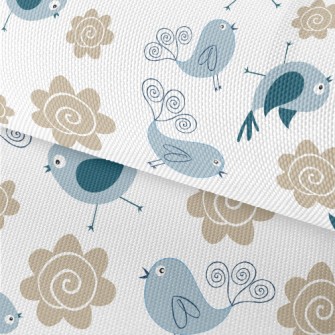 Bluebird And Flowers Waterproof Oxford
