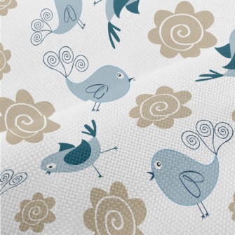 Bluebird And Flowers Performance Linen