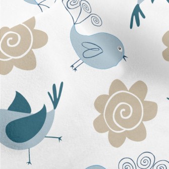 Bluebird And Flowers Micro Fleece