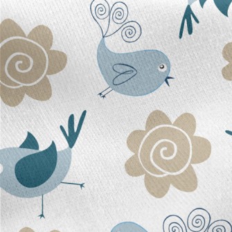 Bluebird And Flowers Jersey Backed Fleece