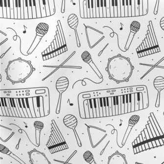 Hand Drawn Musical Instruments Lightweight Cotton Poplin