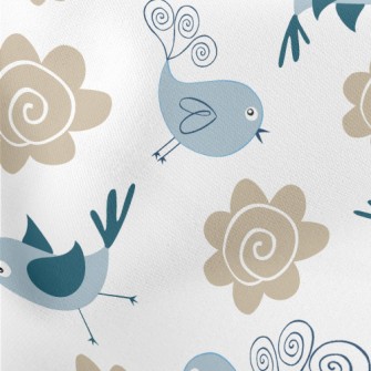 Bluebird And Flowers Lightweight Cotton Poplin
