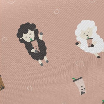 Cute Sheep Drinking Bubble Mil Midweight Cotton Poplin