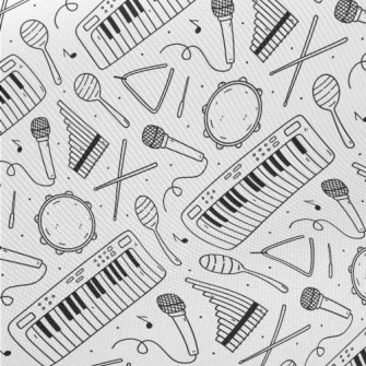 Hand Drawn Musical Instruments Midweight Cotton Poplin
