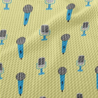 Retro Blue Microphone Birdseye Piqué