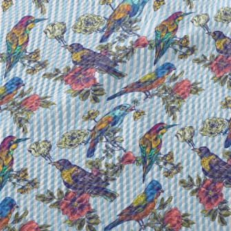 Colorful Bird Courtship Birdseye Piqué