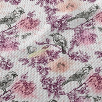 Watercolor Flowers And Birds Birdseye Piqué