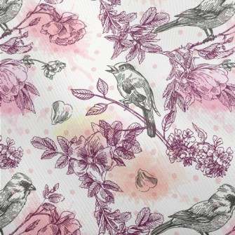 Watercolor Flowers And Birds Dobby
