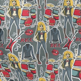 Hand Drawn Rock Girl Stretch Ponte
