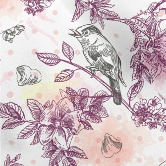Watercolor Flowers And Birds Micro Fleece