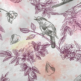 Watercolor Flowers And Birds Minky