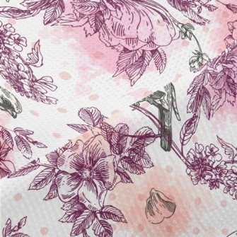 Watercolor Flowers And Birds Piqué