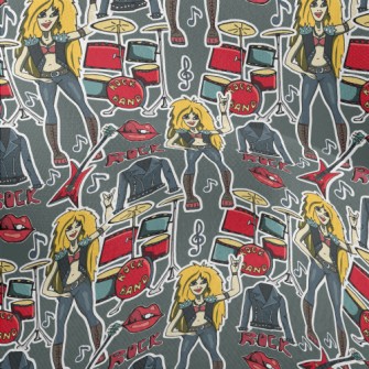 Hand Drawn Rock Girl Lightweight Performance Linen