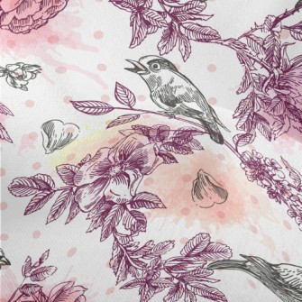 Watercolor Flowers And Birds Lightweight Performance Linen