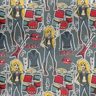 Hand Drawn Rock Girl Jersey Backed Fleece