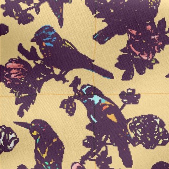 Beautiful Hand Drawn Bird Jersey Backed Fleece