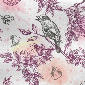 Watercolor Flowers And Birds Jersey Backed Fleece