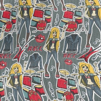 Hand Drawn Rock Girl Stretch Jersey