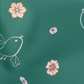 Abstract Bird And Flowers Lightweight Cotton Poplin