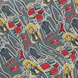 Hand Drawn Rock Girl Midweight Cotton Poplin