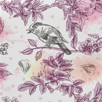 Watercolor Flowers And Birds Midweight Cotton Poplin