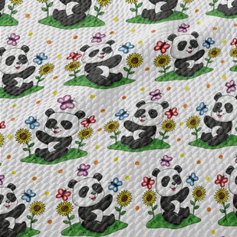 Cartoon Panda Teasing Butterfl Birdseye Piqué