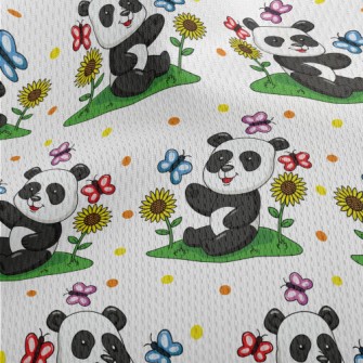 Cartoon Panda Teasing Butterfl Athletic Mesh Flat Back