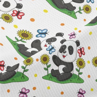 Cartoon Panda Teasing Butterfl Piqué