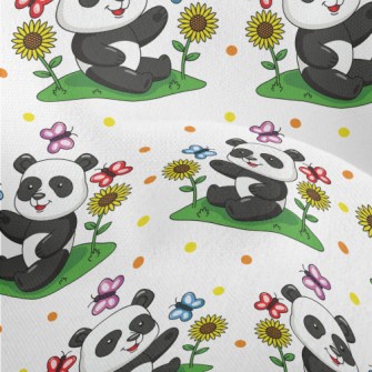 Cartoon Panda Teasing Butterfl Lightweight Performance Linen