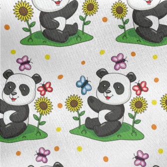 Cartoon Panda Teasing Butterfl Jersey Backed Fleece
