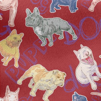 Hand Drawn Puppy Doodle Jersey Backed Fleece
