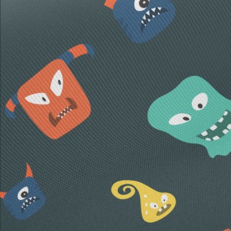Hand Drawn Monster Pattern Midweight Cotton Poplin