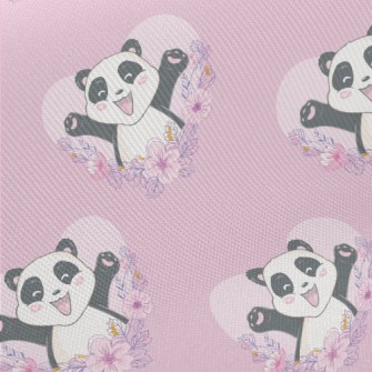 Happy Cartoon Panda Midweight Cotton Poplin
