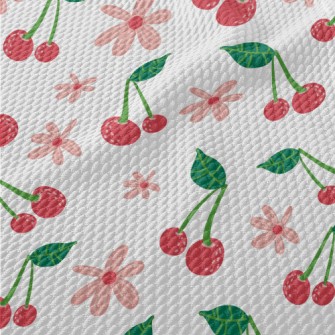 Cute Cherry Flowers Birdseye Piqué