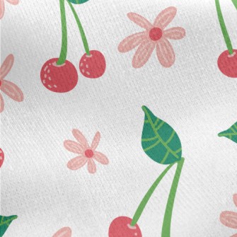 Cute Cherry Flowers Jersey Backed Fleece