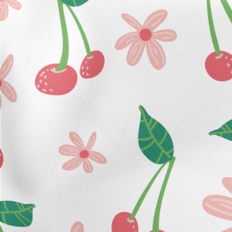 Cute Cherry Flowers Lightweight Cotton Poplin