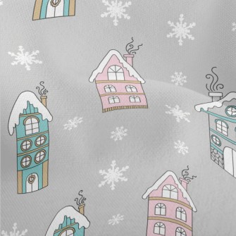 English Cottage In The Snow Lightweight Performance Linen