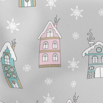 English Cottage In The Snow Lightweight Cotton Poplin