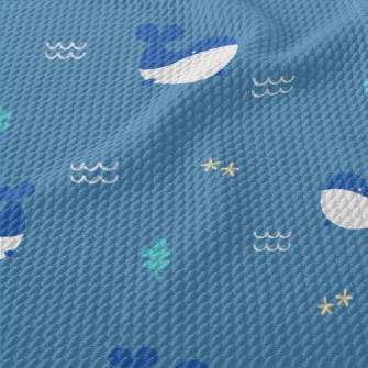 Cute Whale Pattern Birdseye Piqué