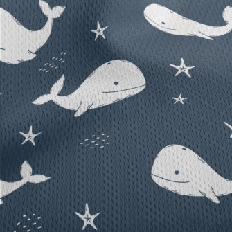 White Hand Drawn Whale Athletic Mesh Flat Back