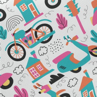 Bright Cartoon Motorcycle Twill